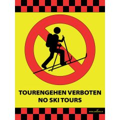 Hinweis- und Gefahrentransparent Rot/Gelb
"TOURENGEHEN VEROTEN"
ohne Stangen